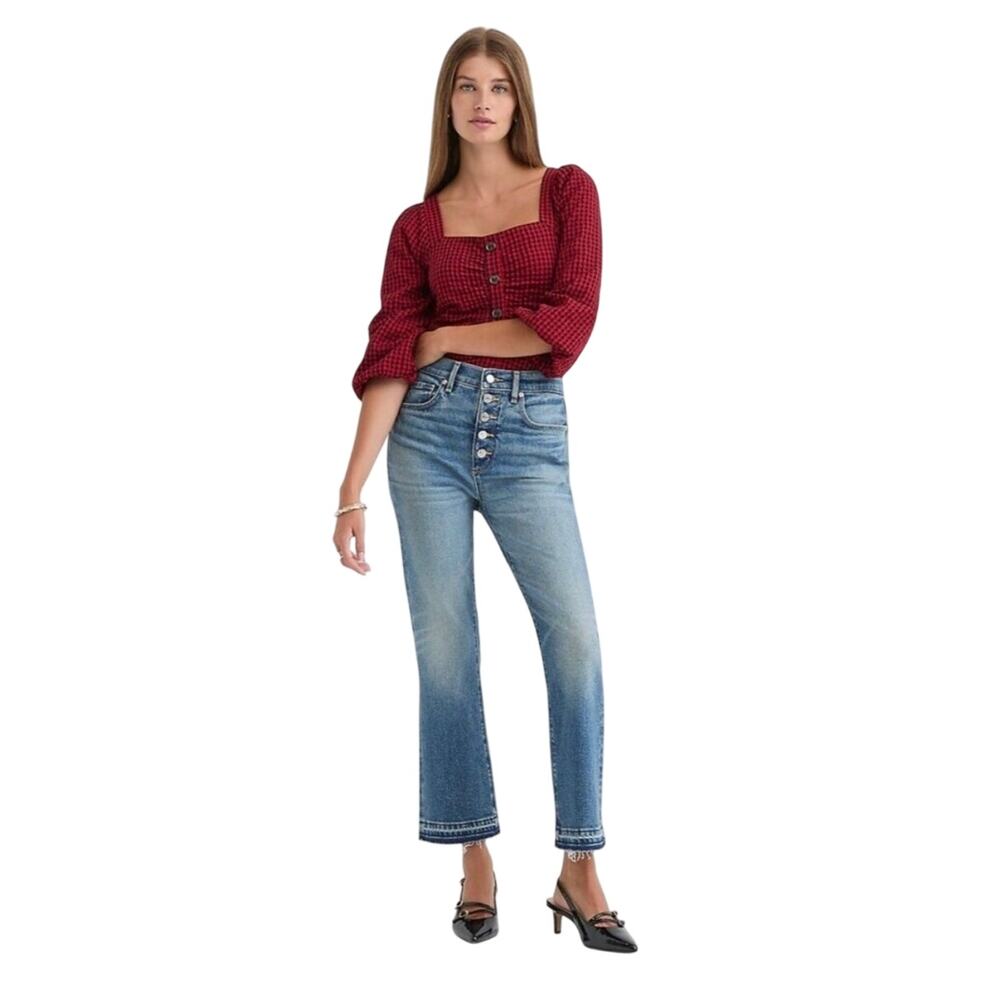 Loft Jeans, The Kick Crop, let down hem, button fly, medium wash, stretch, 24/00